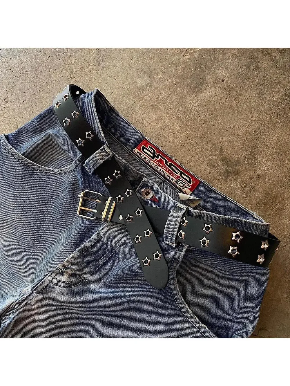 Cyber Western Essential Y2k 2000s style studded punk goth black and silver belt.