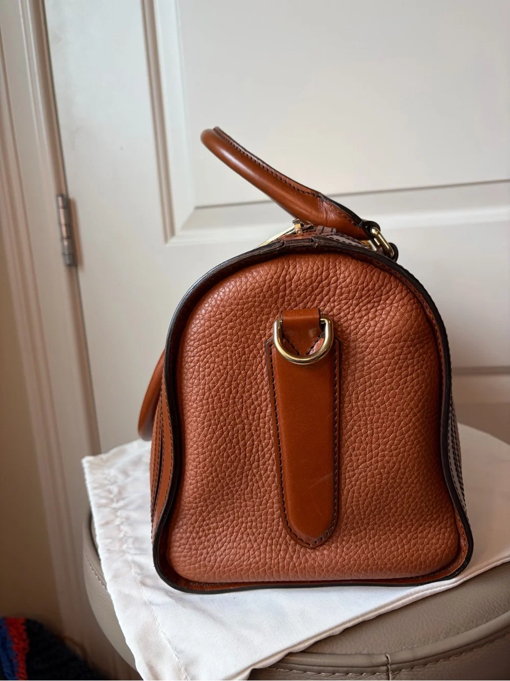 Burberry Brown Leather Satchel with Coral Charm