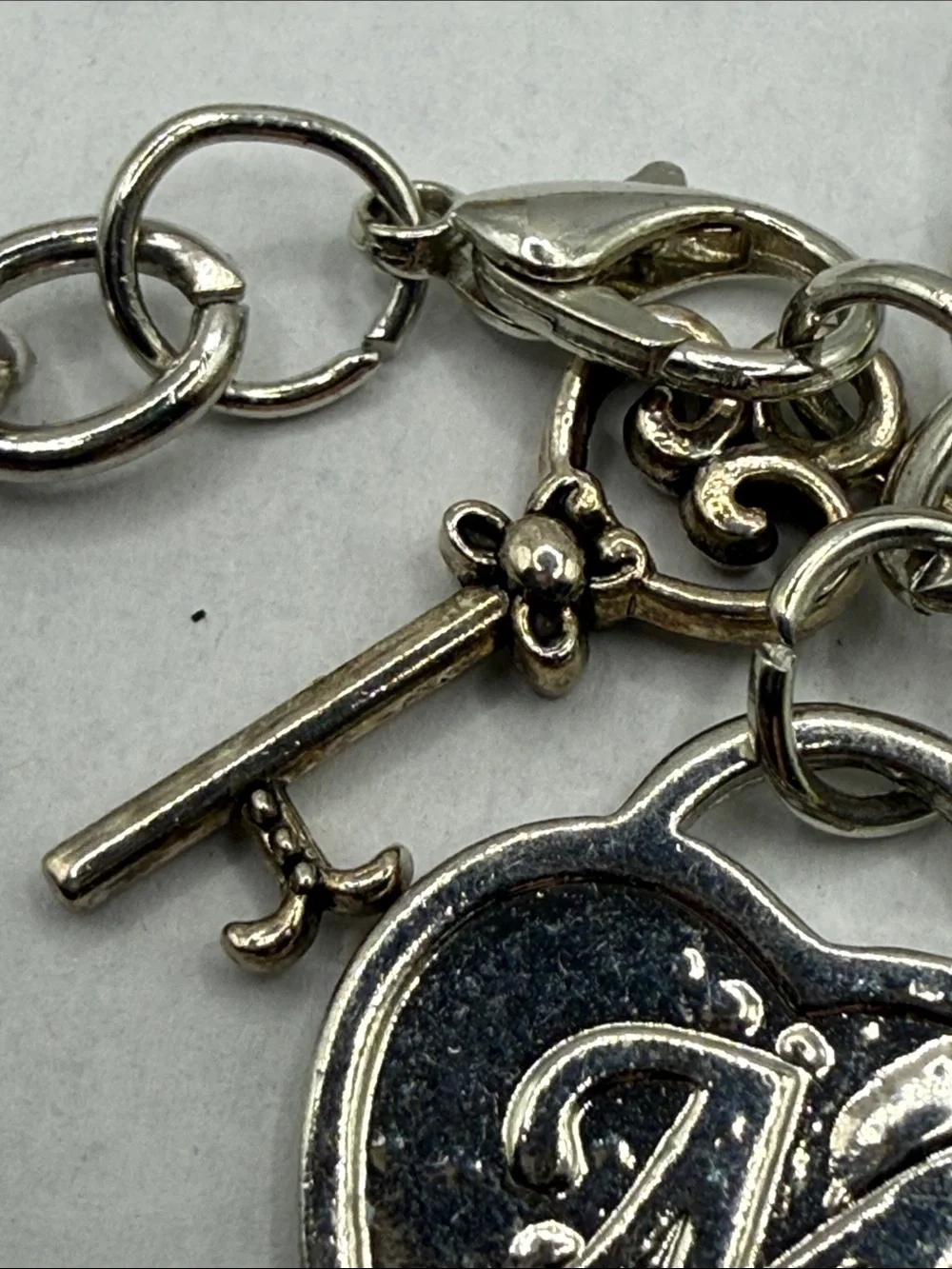 Heart & Key Silver tone untested Heart Initial 