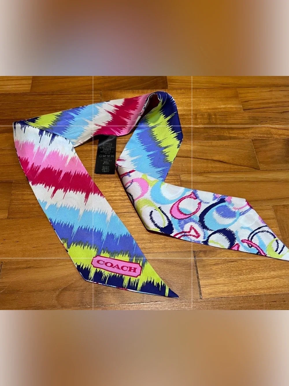 Coach “Hard To Find” Poppy Reversible Multicolor Ikat Print Silk SkinnyScarf NCO