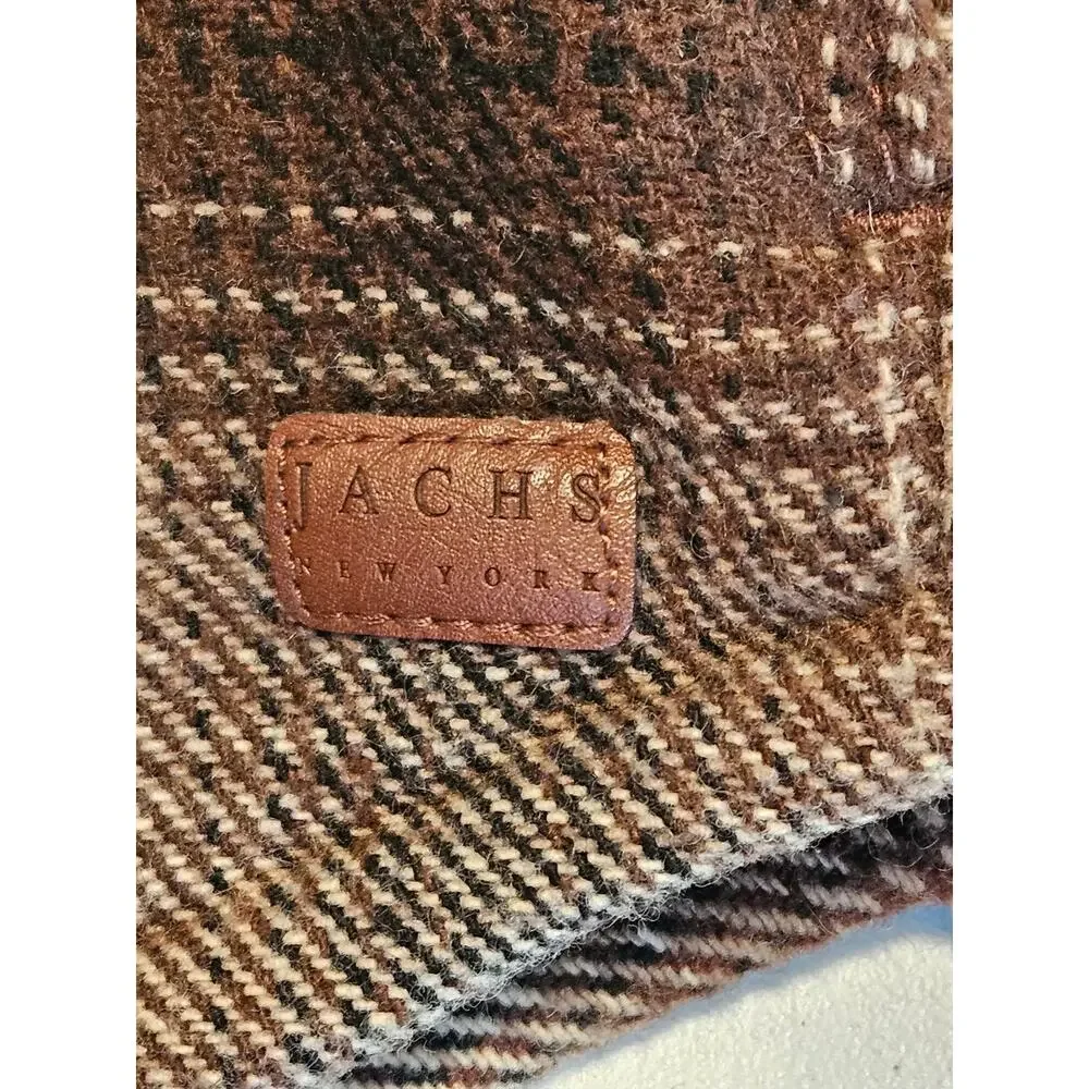Jachs New York Mens Large Plaid Shirt Jacket Brown Wool Blend Button Front Lined