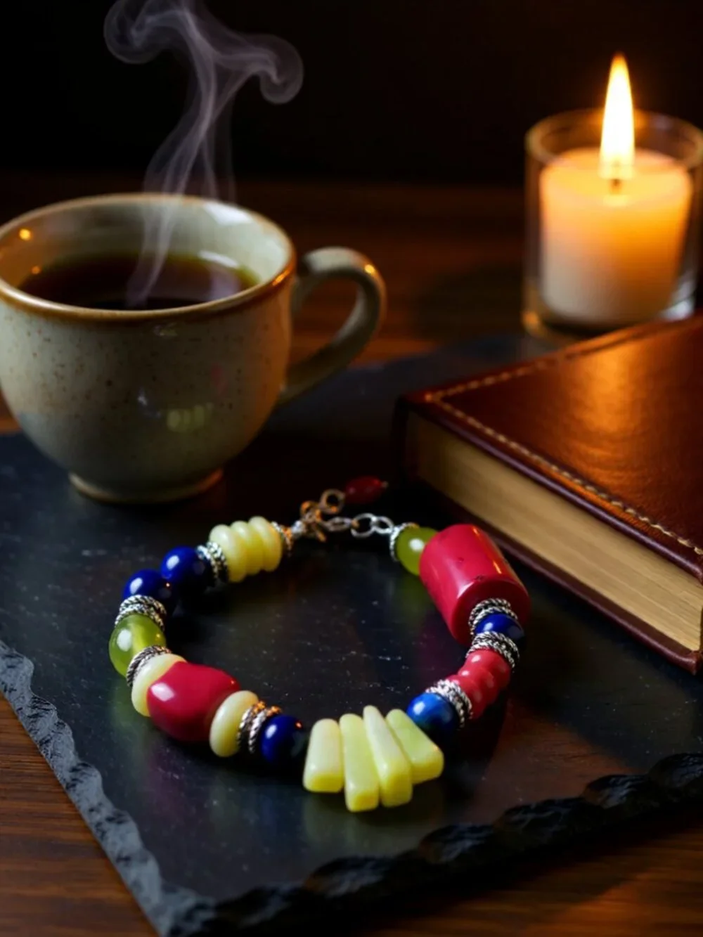 Handmade Statement Bracelet ~ Chunky Eclectic Bold Semi-Precious Stone Beads