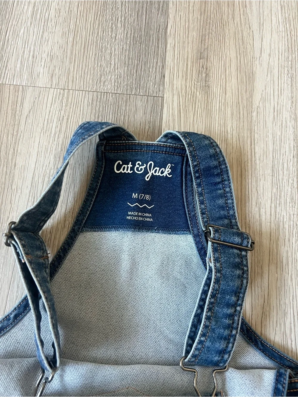 Cat & Jack Denim Blue Kids Overalls with Embroidered Rainbow Dog