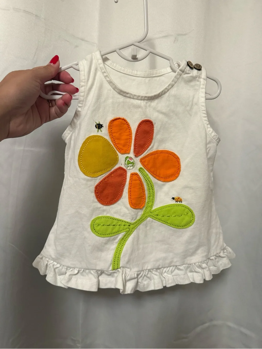 Girls White Tank Top and shorts with Orange & Yellow Flower Appliqué - Kids