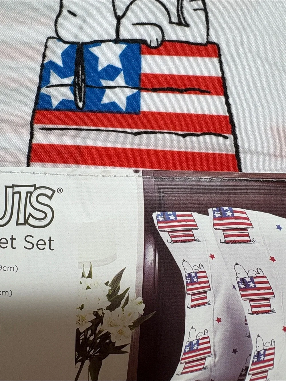 Peanuts queen sheet set in White with Red & Blue Stars America brand new
