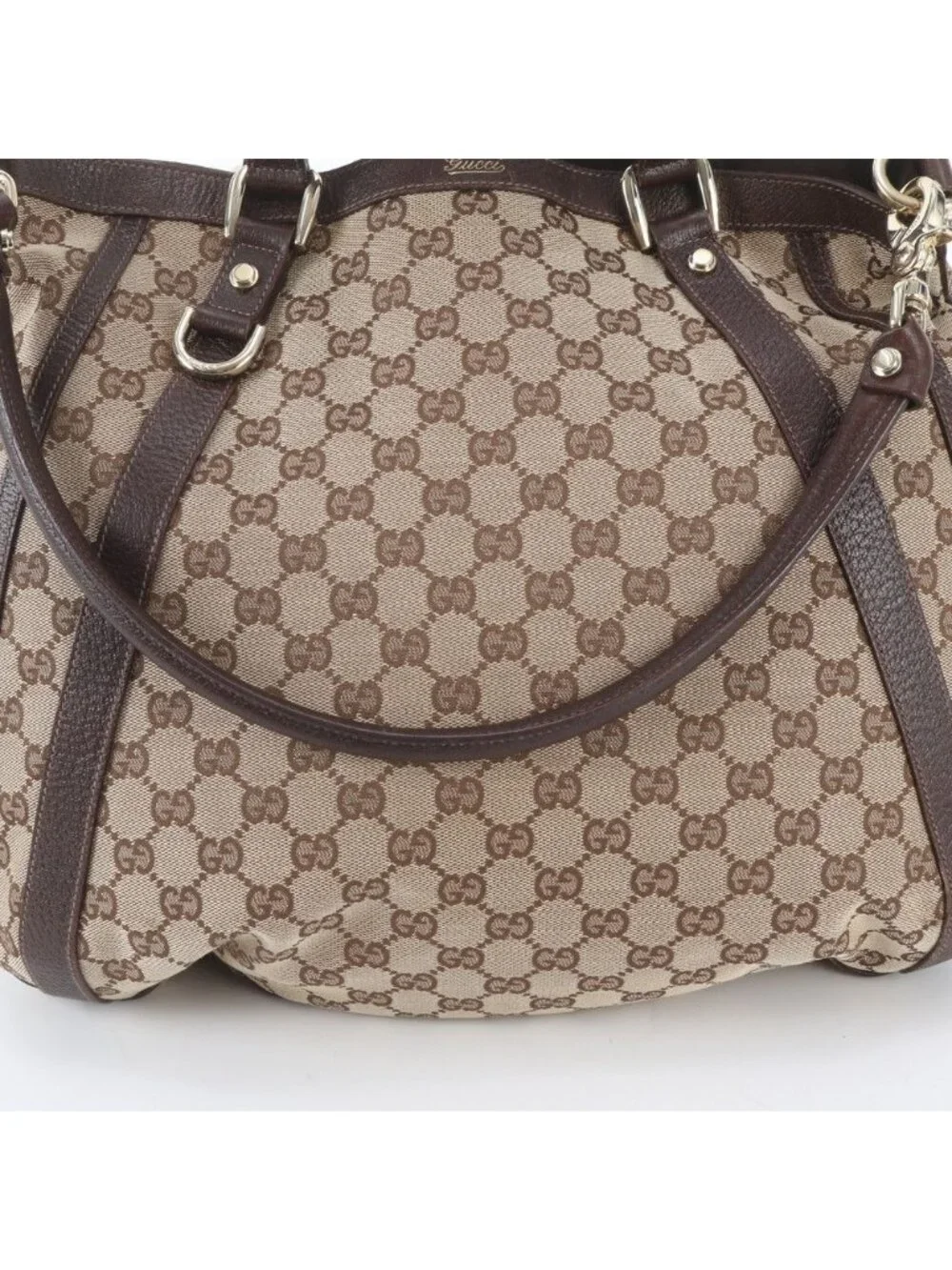 Gucci GG Canvas Abbey Leather 2-Way Shoulder Bag Tote Hand