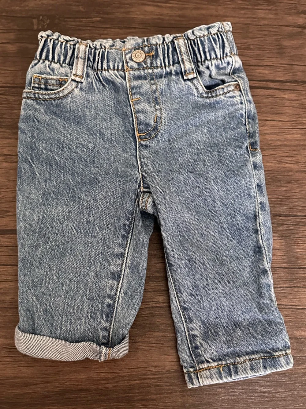 Cat & Jack Light Blue Paper Bag Waist Denim Pants 12m