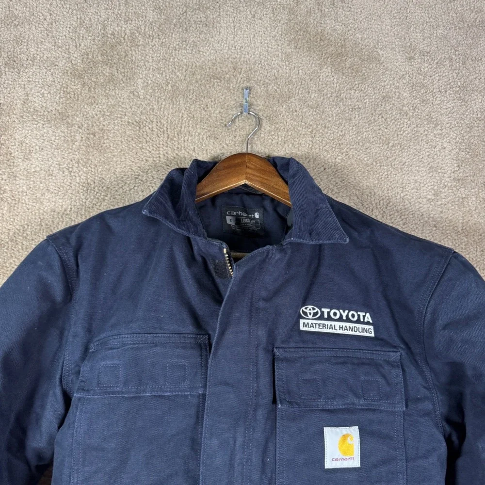 Carhartt Duck Work Jacket Men's Small Navy Loose Fit Insulated Toyota Logo Coat