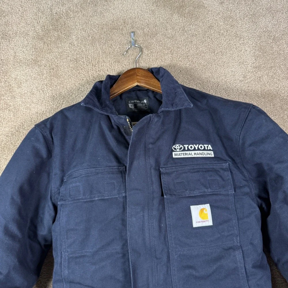 Carhartt Duck Work Jacket Men's Small Navy Loose Fit Insulated Toyota Logo Coat