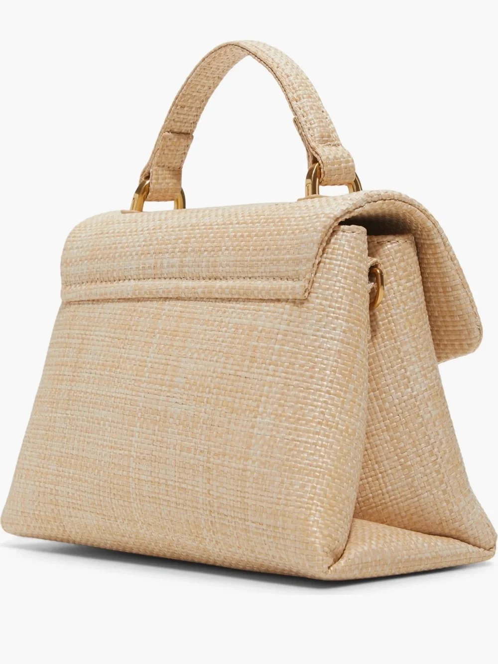 Ted Baker Cream Woven Top-Handle Satchel with Gold Floral Clasp