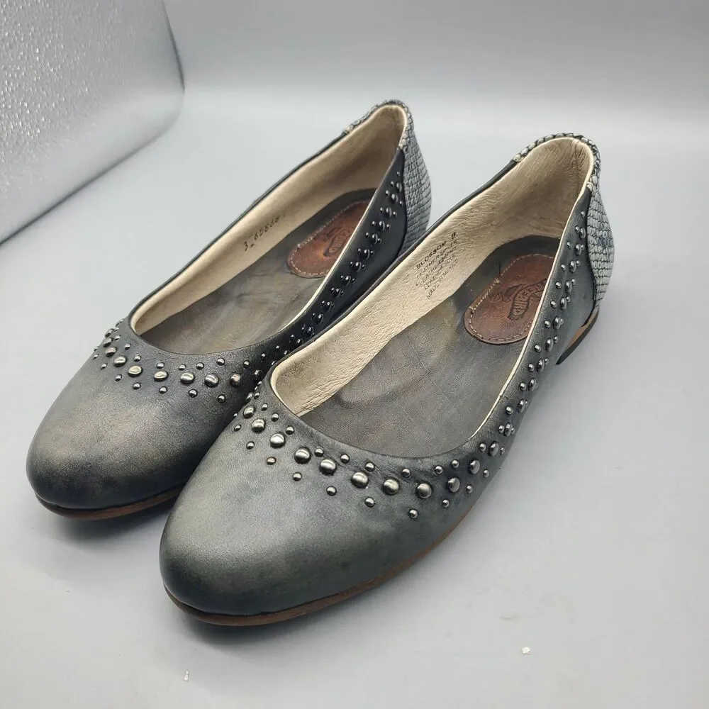 Freebird Blossom Studded Leather Sz 9 Ballet Flats Gray Shoes New/ Defect