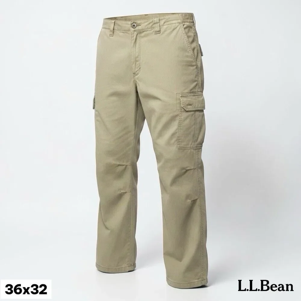 LL Bean Cargo Work Pants Men's 36x32 Comfort Waist Khaki Work Fleece Lined‎