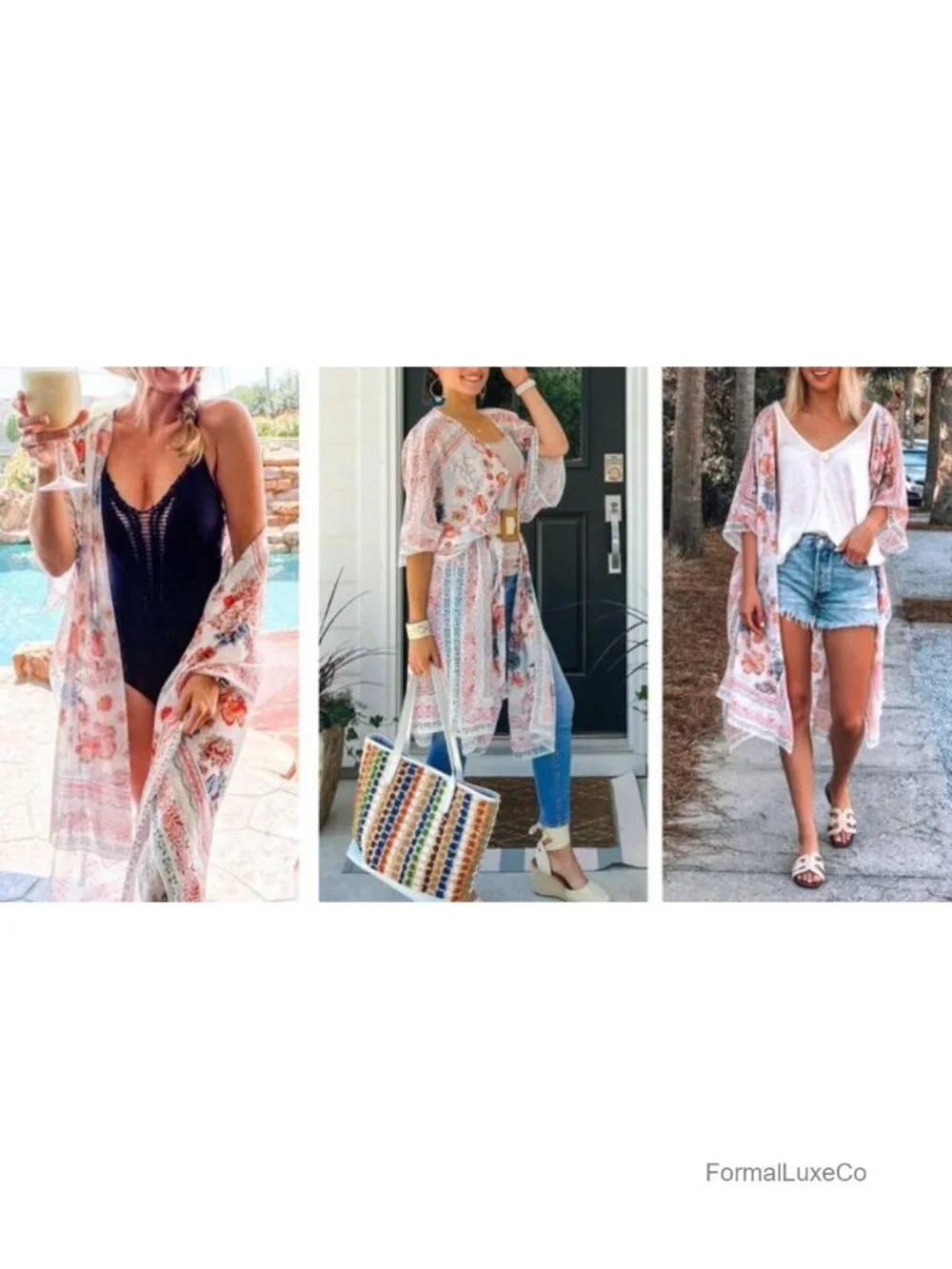 Long Flowy Kimono Cardigan, Boho Chiffon Beach Cover Up, Lightweight Open
