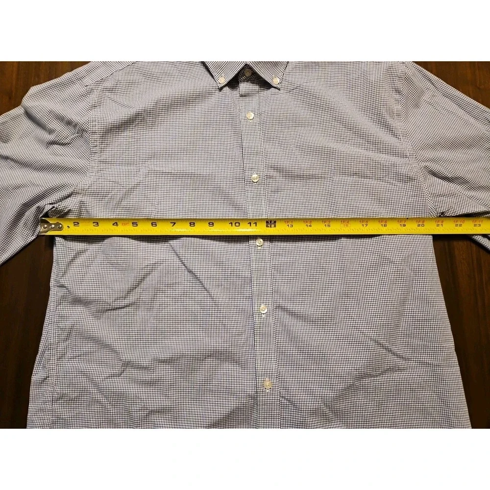 Tommy Hilfiger Slim Fit Shirt Men 16.5-34/35 Blue Check. Button Down Long Sleeve