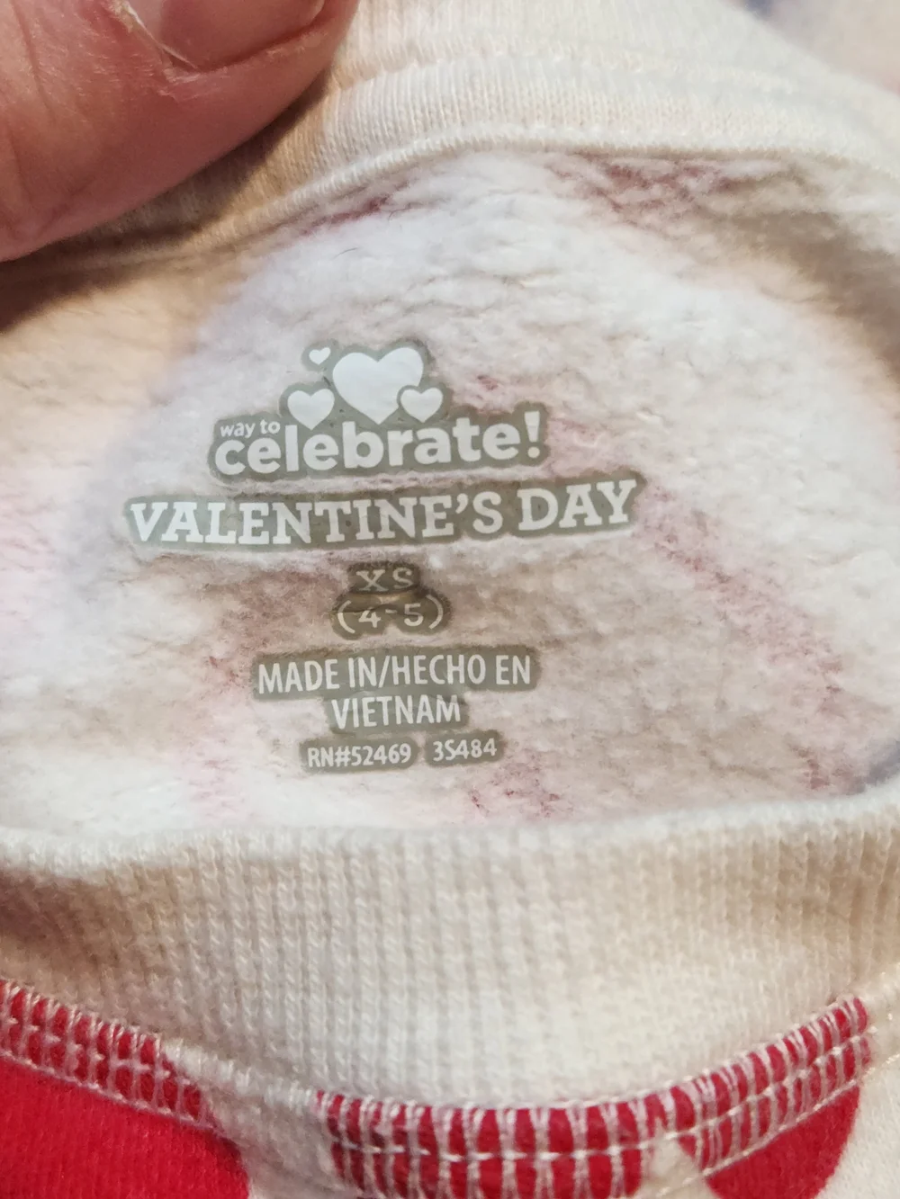 Girl’s White Crewneck Sweater with Red Heart Print