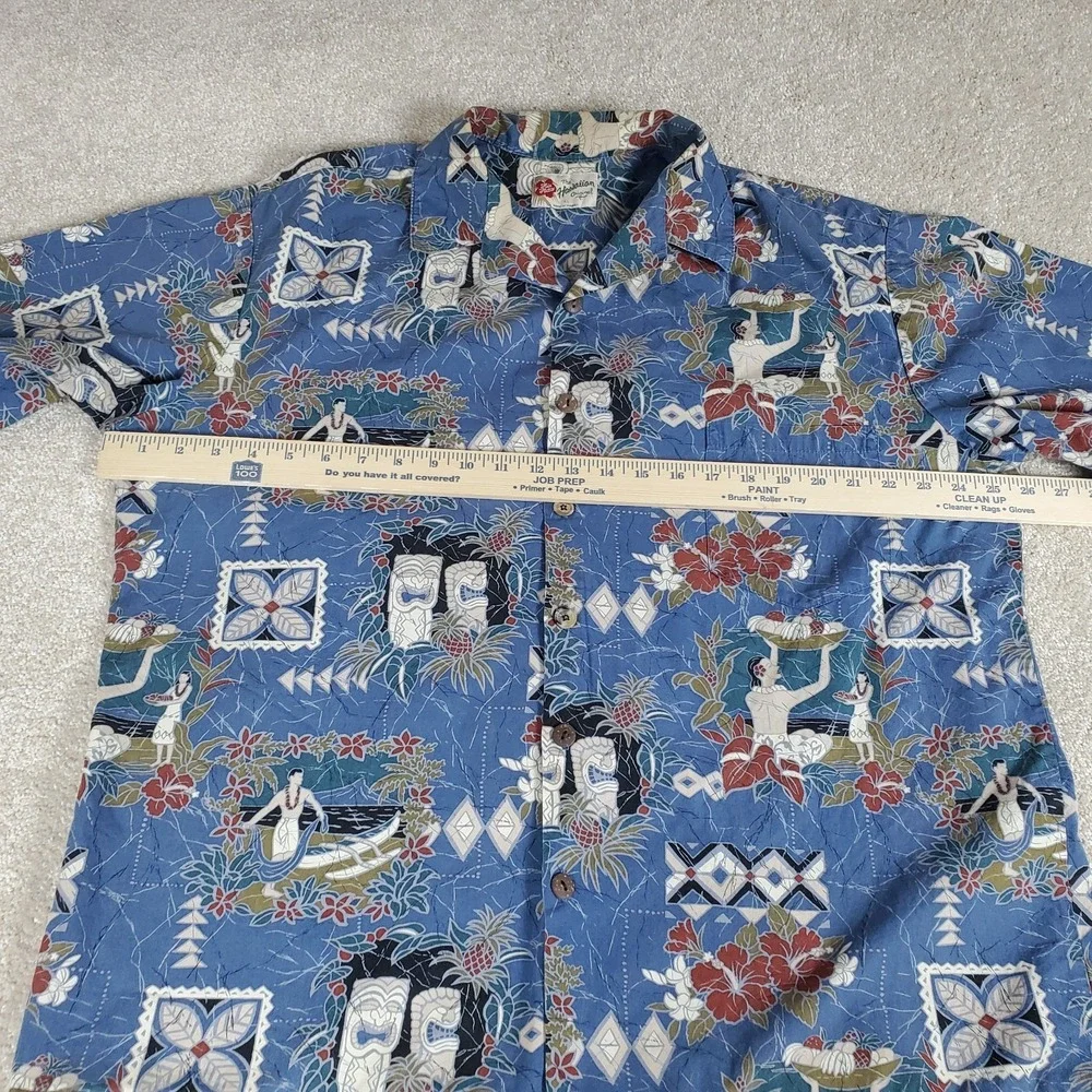 Hilo Hattie Made in Hawaii XL Button Up‎ Shirt Blue Hawaiian Design PLEASE READ