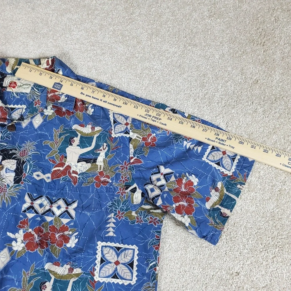 Hilo Hattie Made in Hawaii XL Button Up‎ Shirt Blue Hawaiian Design PLEASE READ