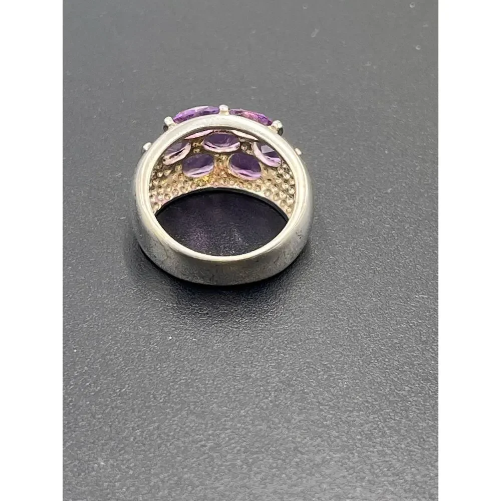 Signed Sterling Silver 925 Purple Amethyst Cluster Brick Step‎ Ring Size 6 3/4