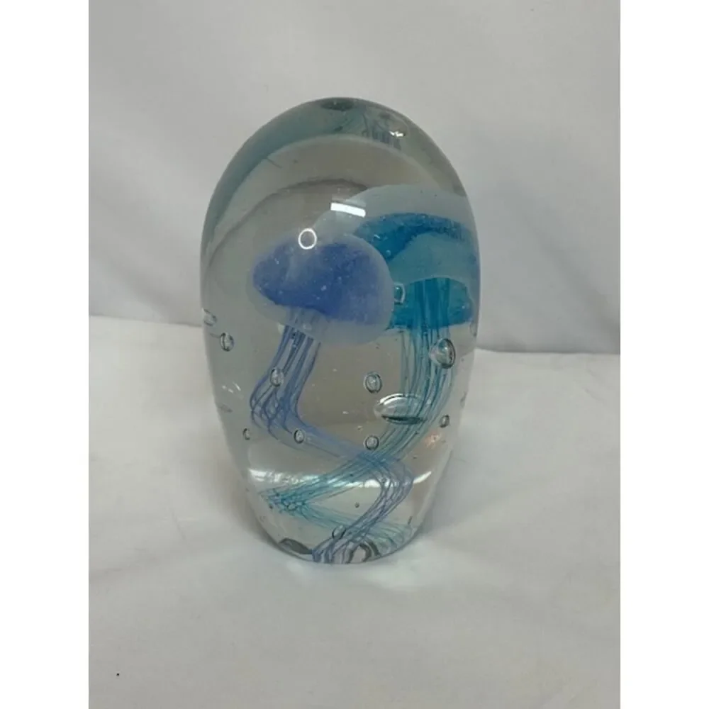 Double Jellyfish Paperweight Blue Clear Possibly Dynasty Gallery Bubbles 6