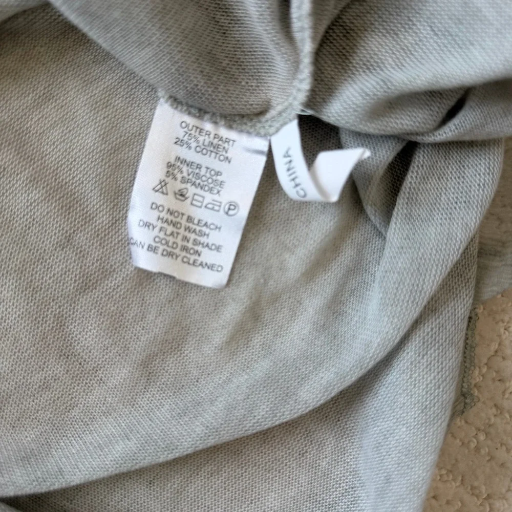 Fantazia Women Gray 3 Pc Set Linen Blend Tunic Tank Sheer Overlay‎ Scarf MED New