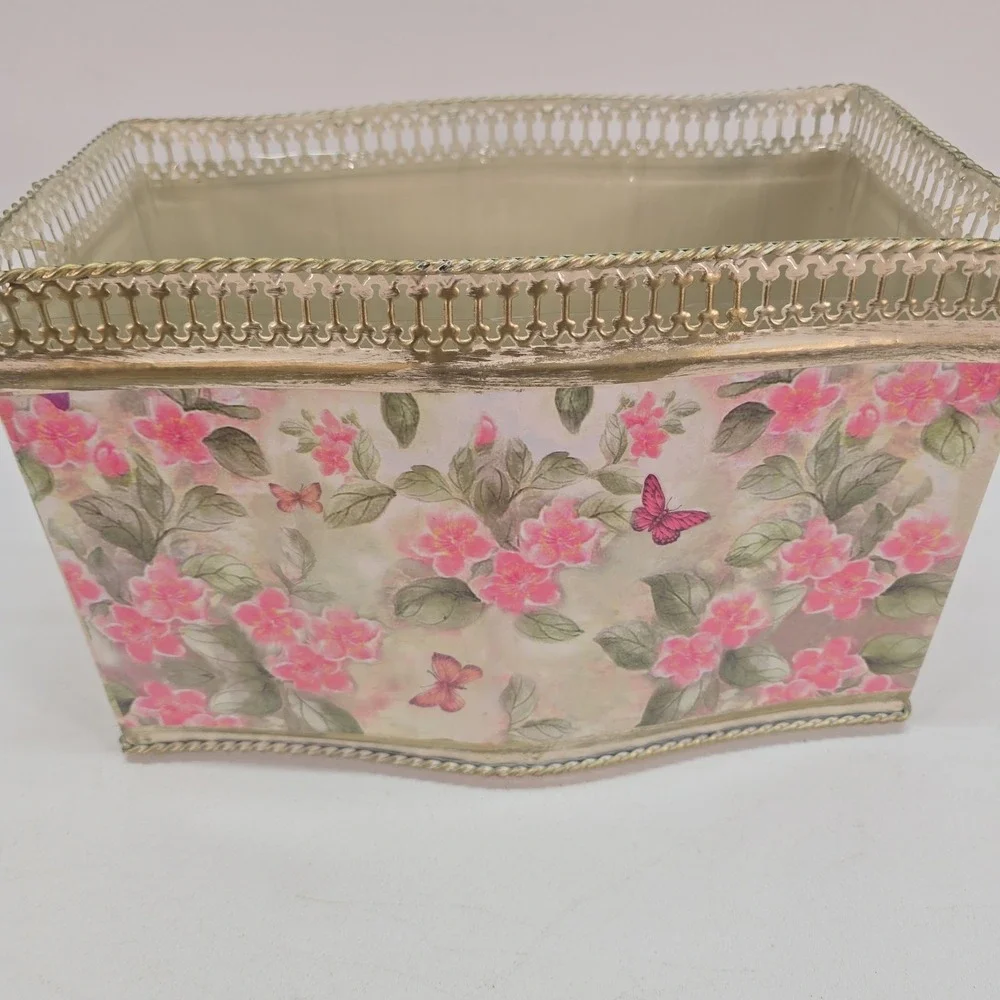 Burton + Burton Decorative Metal Tin Planter Floral & Butterfly 12