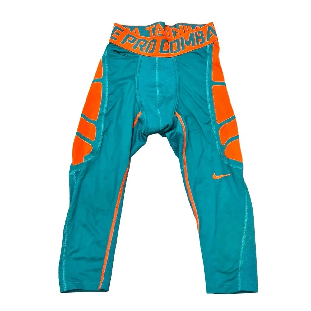 NIKE PRO COMBAT COMPRESSION 3/4 LEGGINGS MIAMI DOLPHINS COLORS - AQUA AND ORANGE