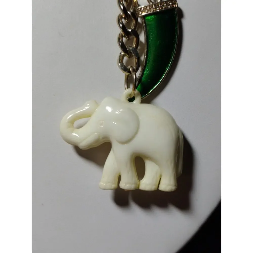 VCLM Gold Tone Charm Necklace Elephant Clover Horseshoe Boho Statement