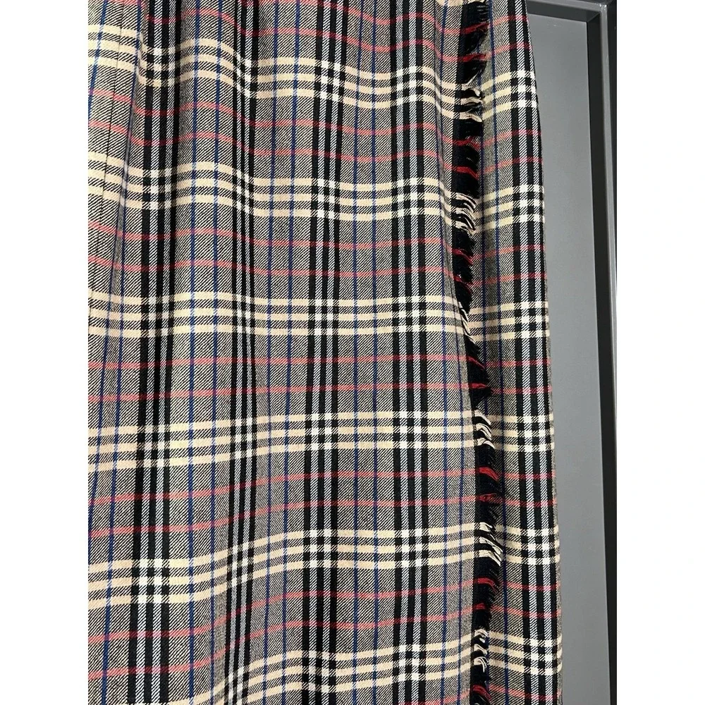 Vintage Evan Picone Wrap Skirt Size 16 Plaid Wool Blend Fringe Edge Tartan Brown