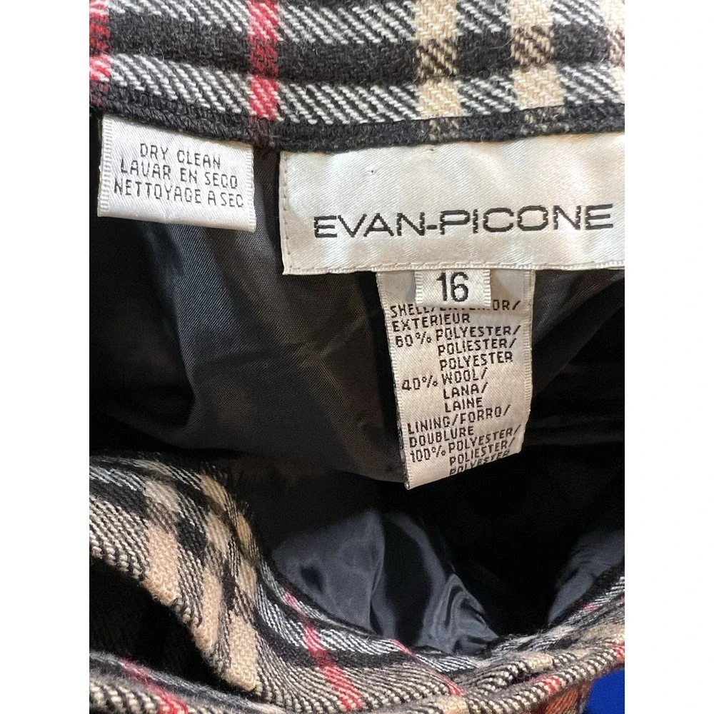 Vintage Evan Picone Wrap Skirt Size 16 Plaid Wool Blend Fringe Edge Tartan Brown