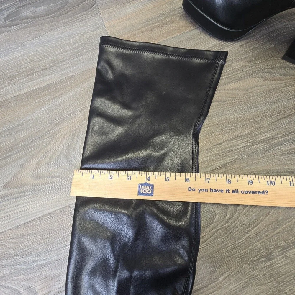 Dolls Kill Knee High Boots Women's 6 Black Stretchy Baddie Square Toe Festival‎