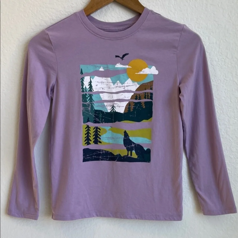 Cat & Jack Purple Nature Graphic Long Sleeve Tee • M (8/10)
