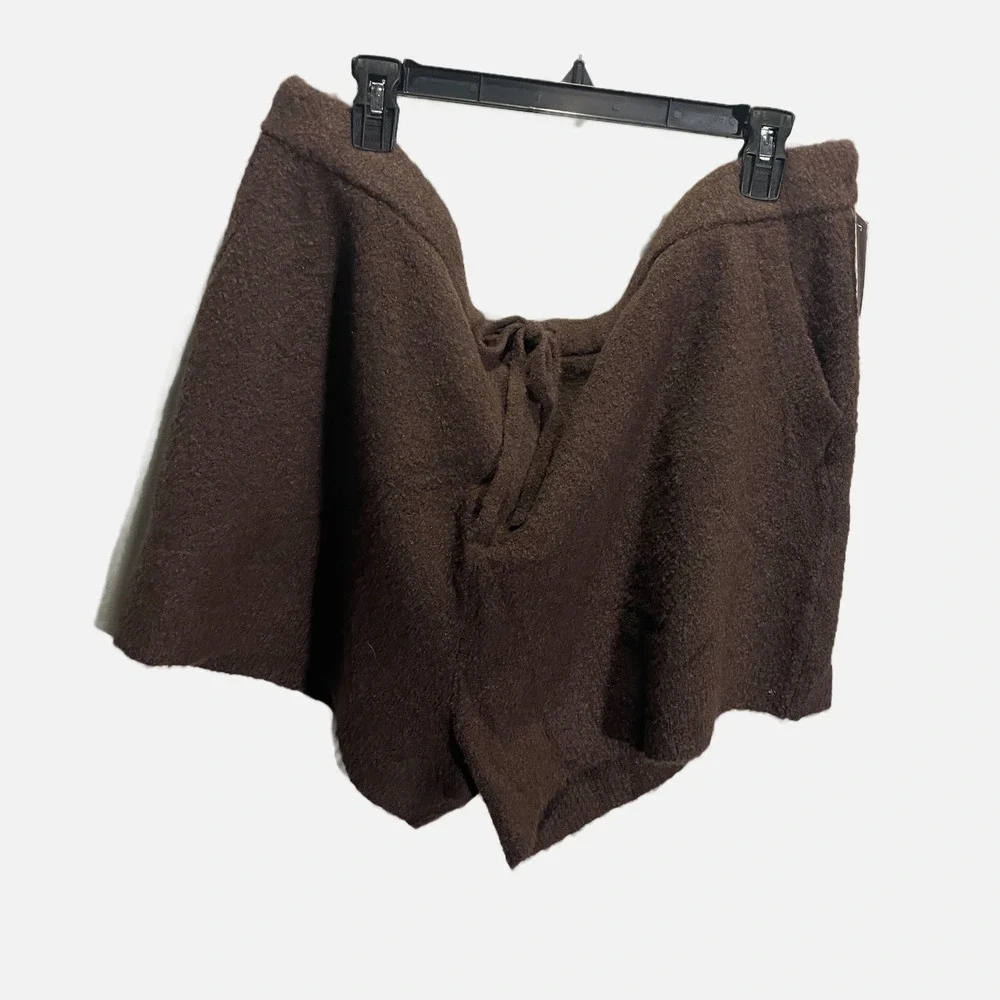 Auden Women Brown Sweater Knit Shorts Loungewear Boucle Drawstring 2X K8G66R‎