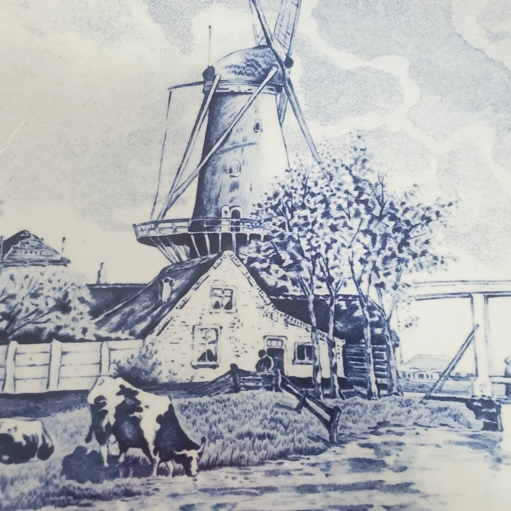 Boch Belgium Delfts Charger Plate Home‎ Decor  Blue White Windmill Scene
