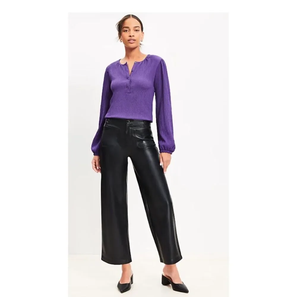 Loft Women's Leather-Look Black Pants Size 12