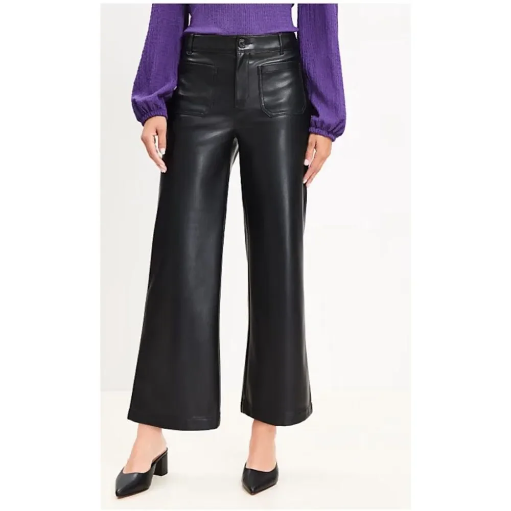 Loft Women's Leather-Look Black Pants Size 12