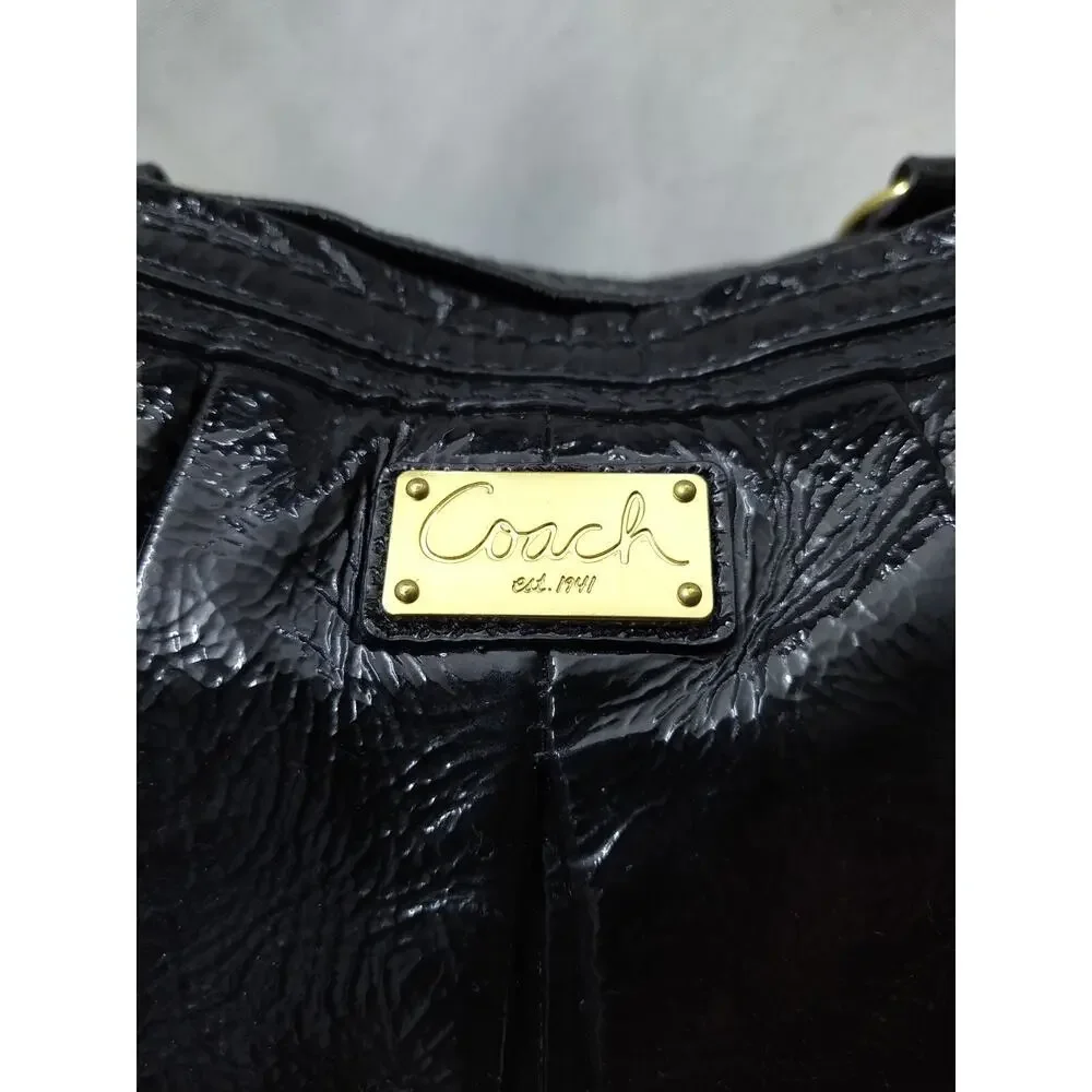 Coach Black Patent Leather Chain Strap Top Handle Satchel Shoulder Bag