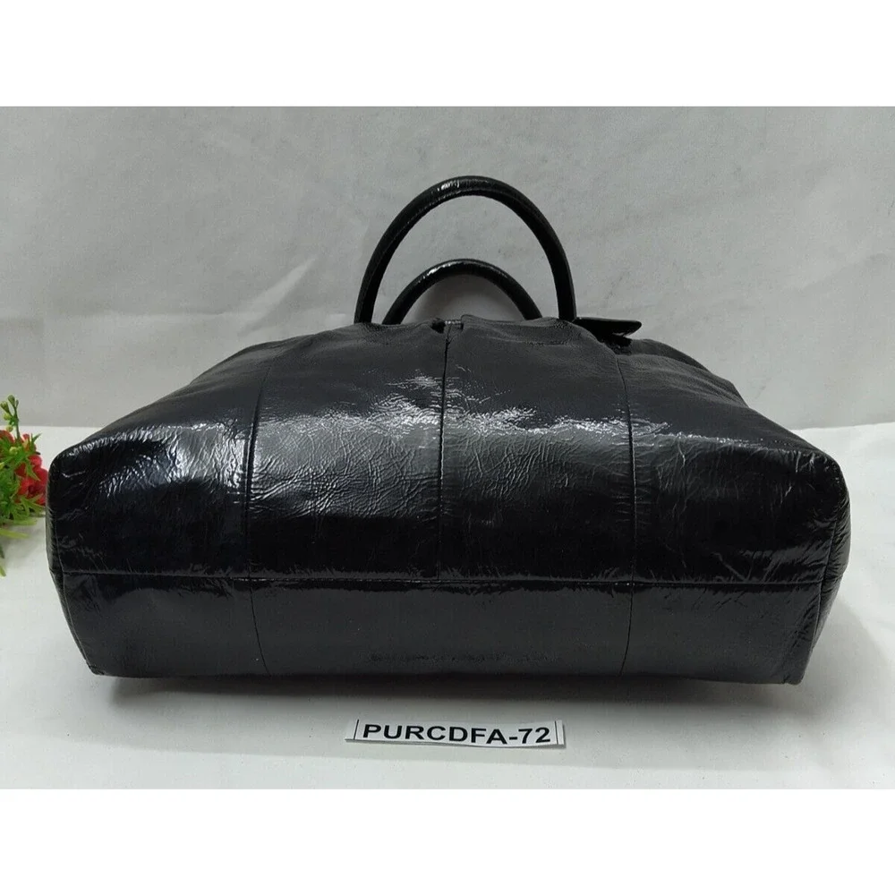 Coach Black Patent Leather Chain Strap Top Handle Satchel Shoulder Bag