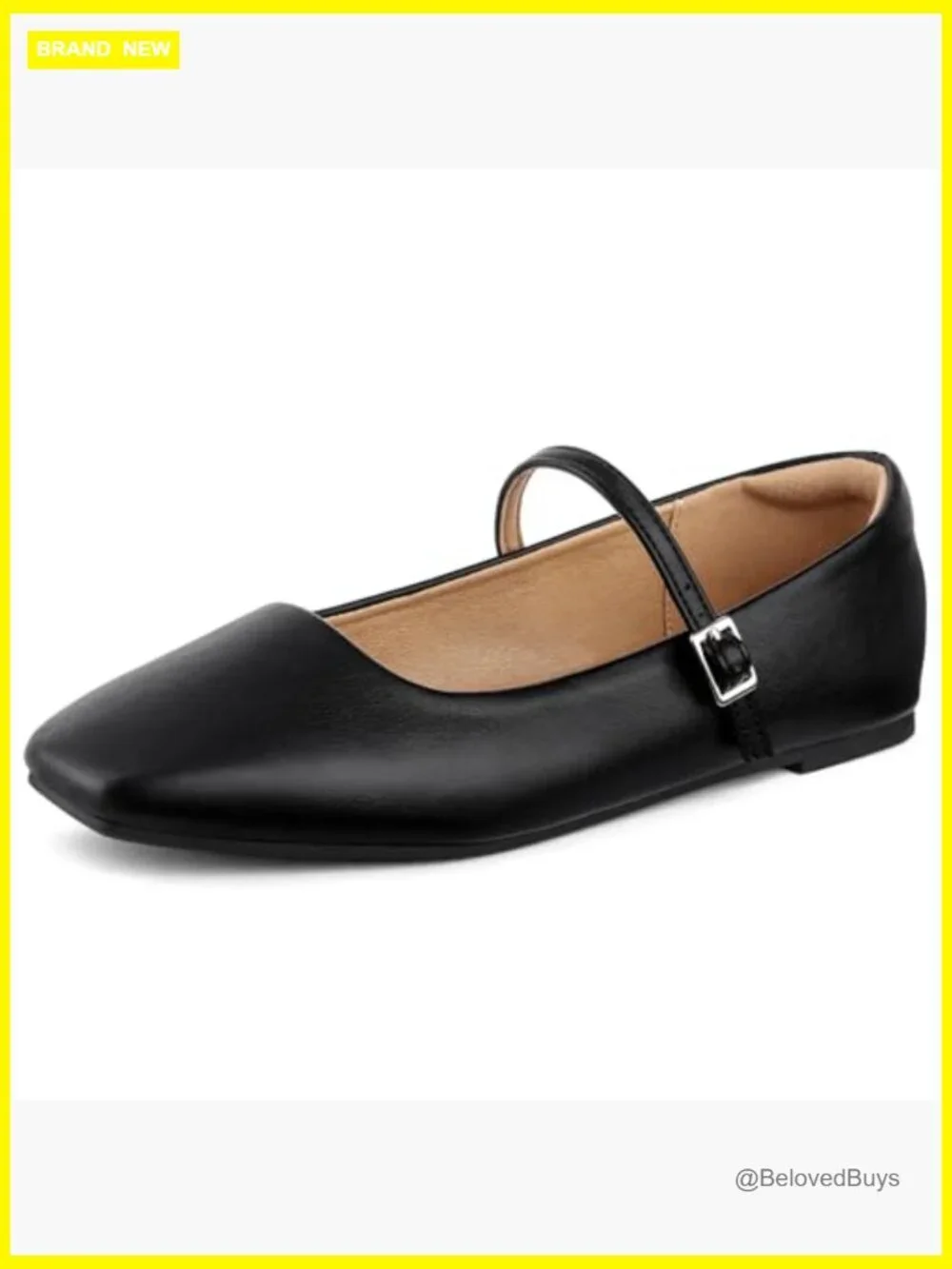 Womens Mary Jane Flats Square Toe Adjustable Buckle Ballet Flats