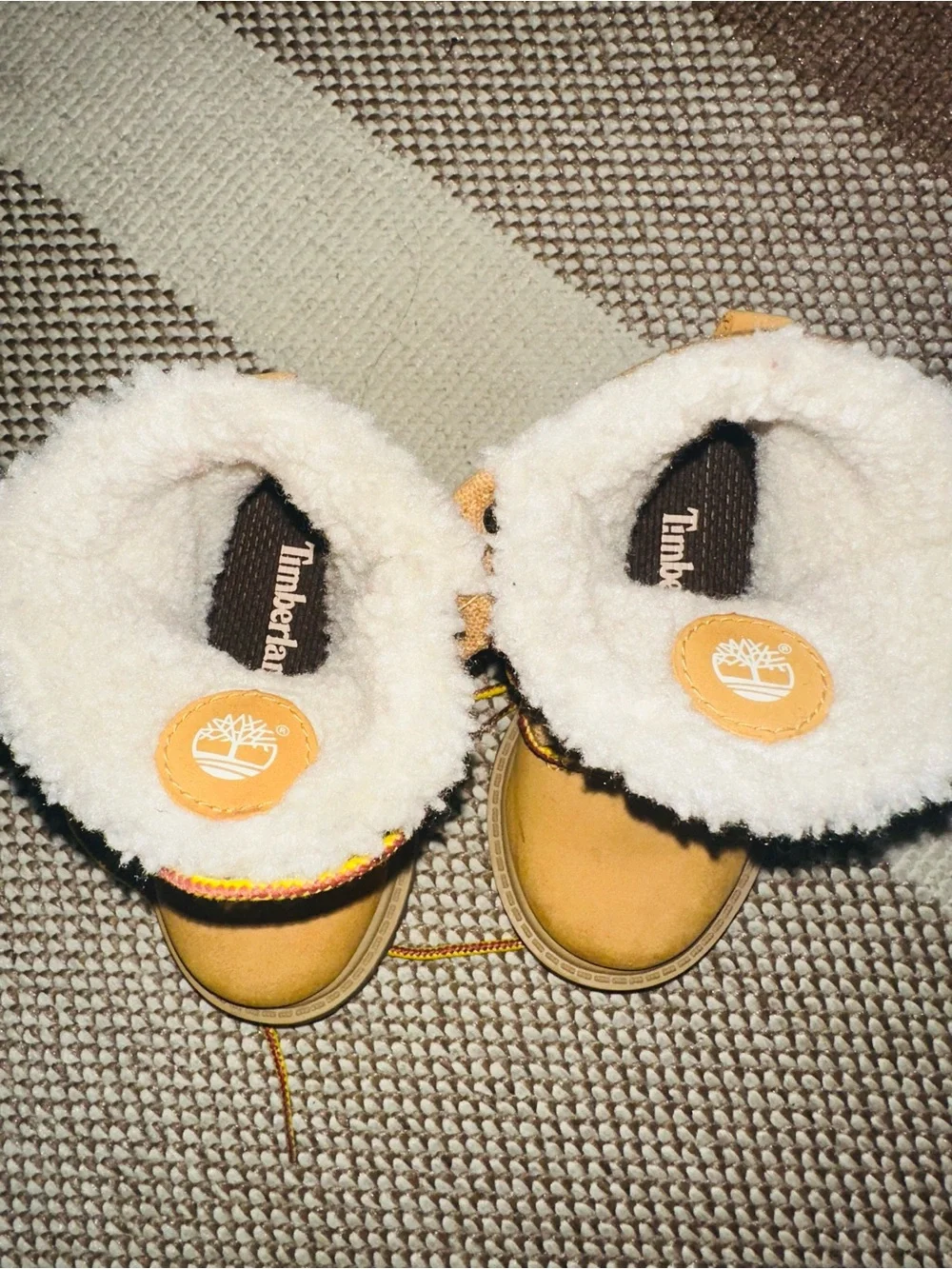 Timberland Kids Wheat Tan Sherpa-Trim Lace-Up Boots