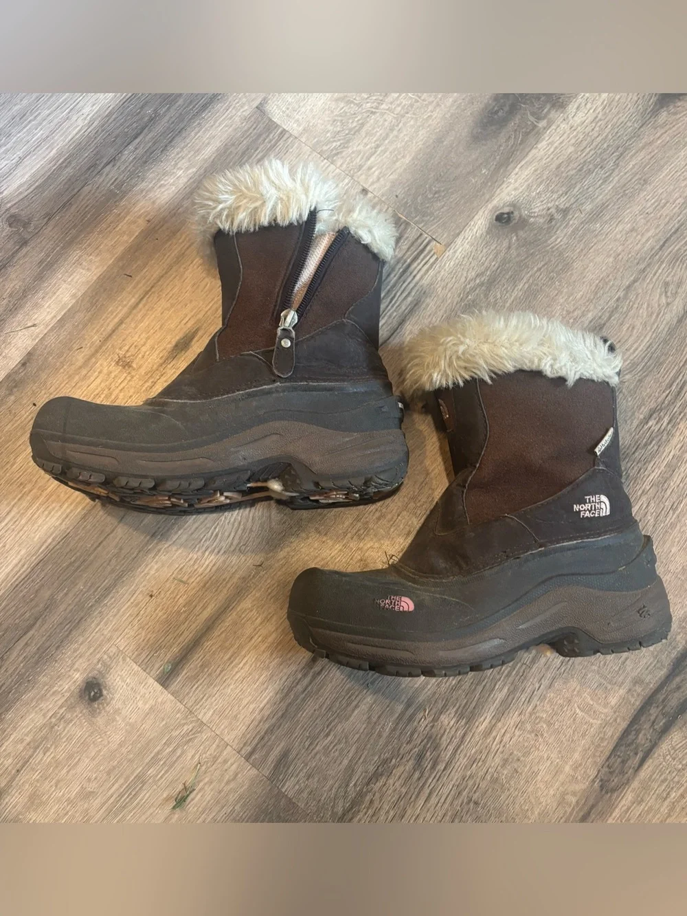 The North Face heat seeker Brown Insulated Fur-Trim Winter Boots girls size 3