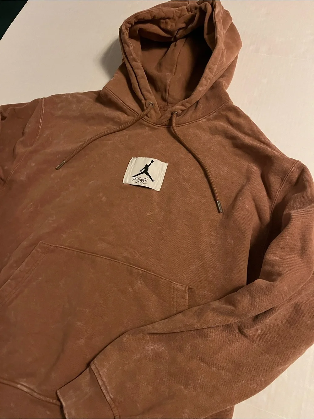 Air Jordan Flight Patch Acid Wash Hoodie Sweatshirt MEDIUM Brown DR3087-215