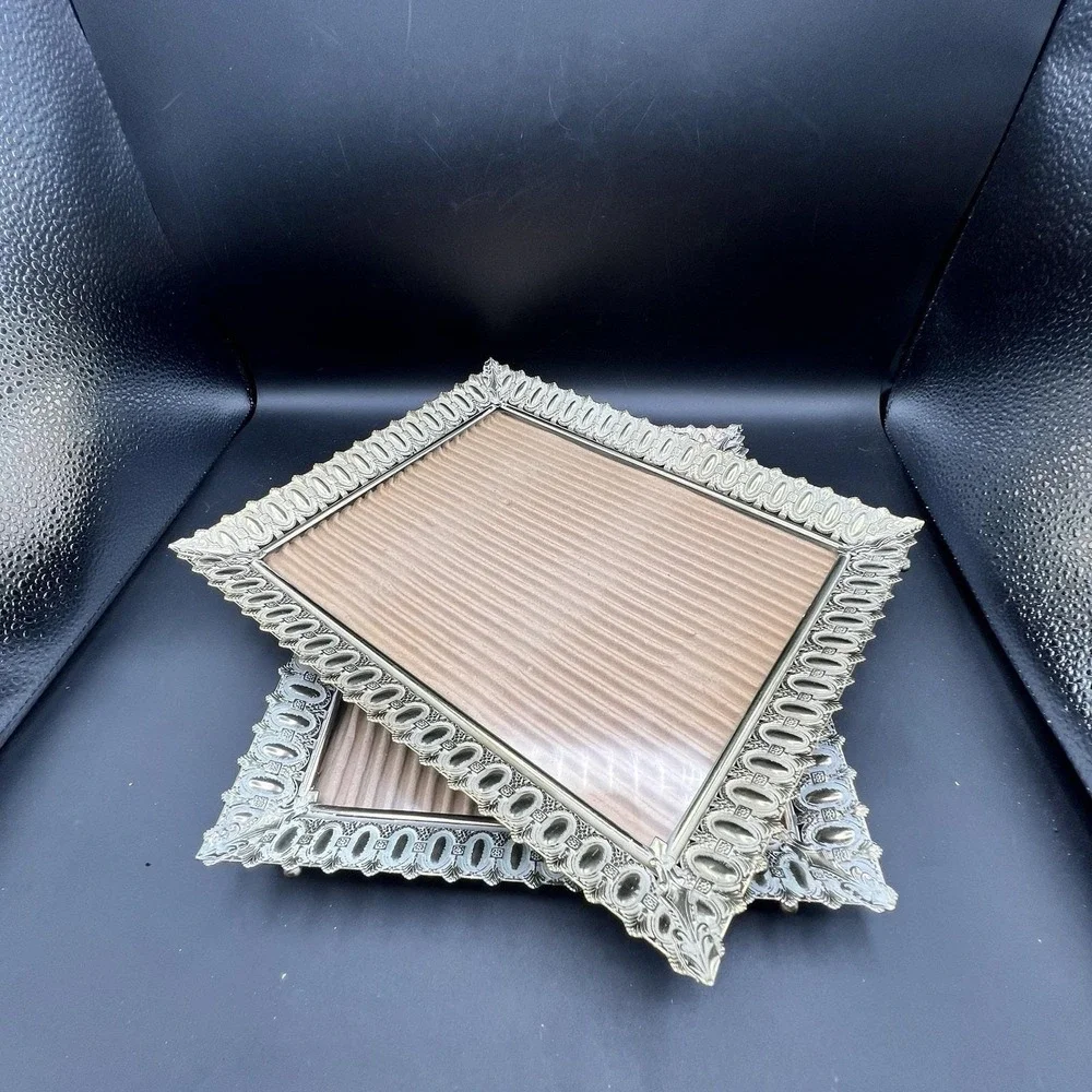 2 VTG Picture Frame Regency Gold Metal Filigree Fancy Ornate Clear Glass 8x10