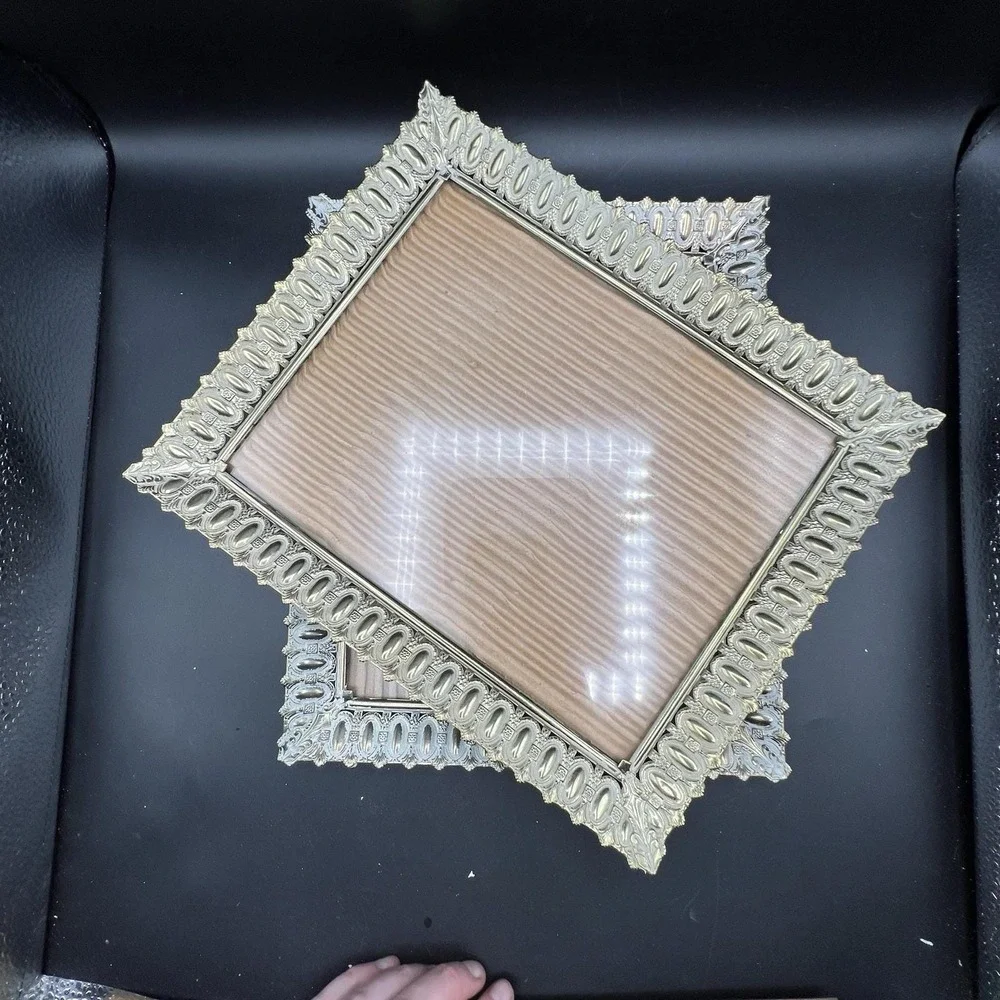 2 VTG Picture Frame Regency Gold Metal Filigree Fancy Ornate Clear Glass 8x10