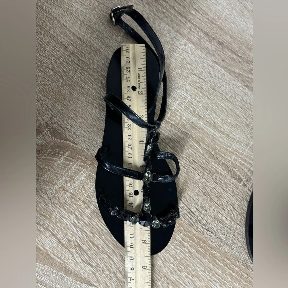 Ferragamo Patent Leather Crystal Embellishment Strappy Sandals Black Size 4M