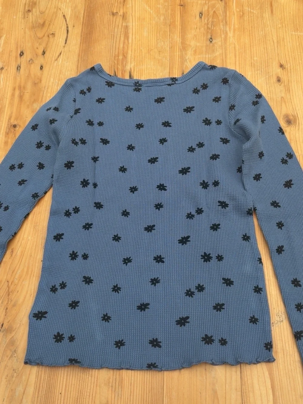 GAP Blue Long Sleeve Thermal Tee with Black Floral Print