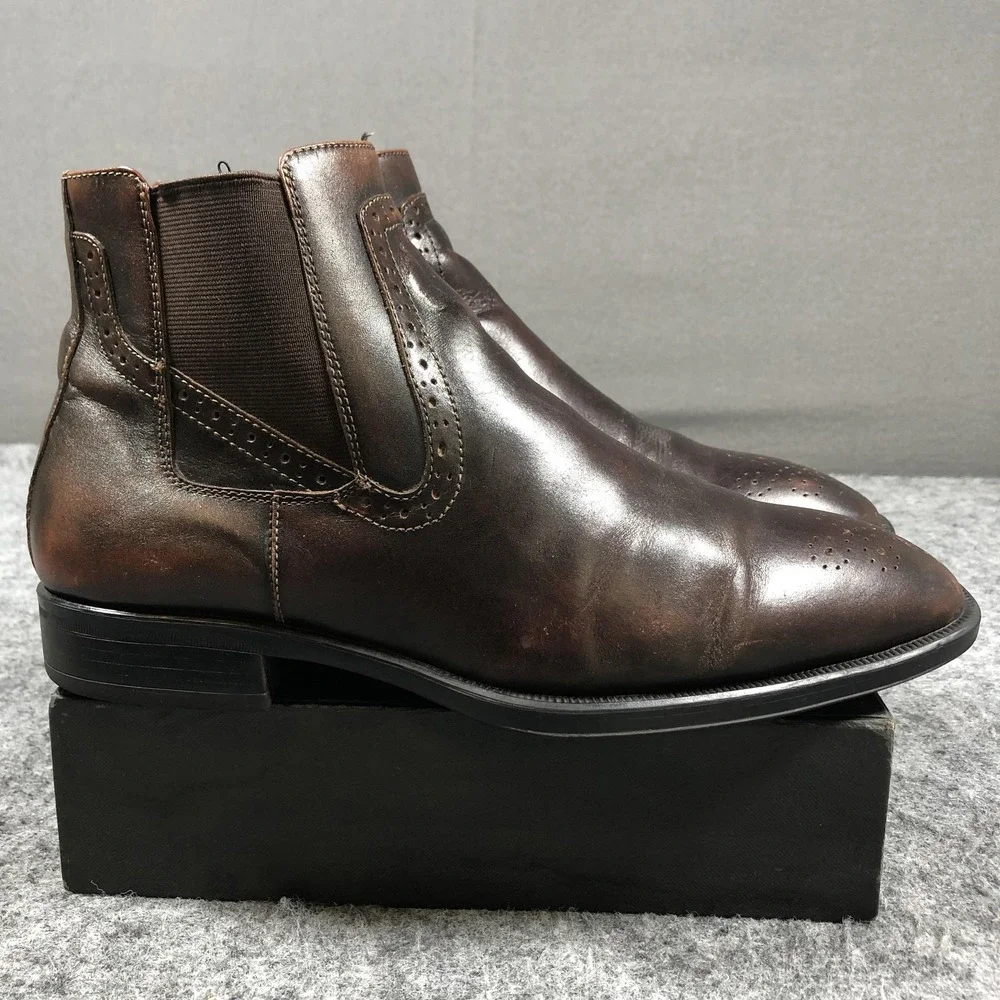 Johnston & Murphy Boots Mens 9.5 Brown Leather Chelsea Zip Ankle 20-3734
