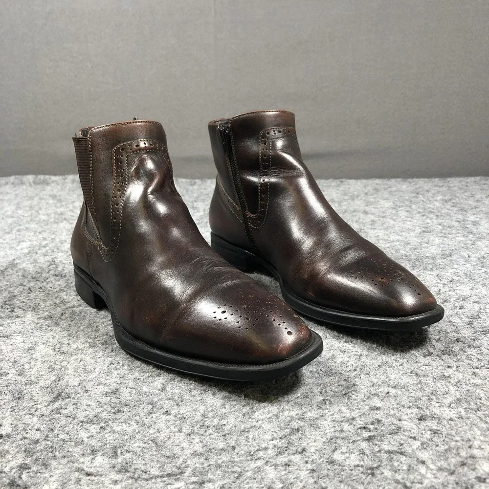Johnston & Murphy Boots Mens 9.5 Brown Leather Chelsea Zip Ankle 20-3734
