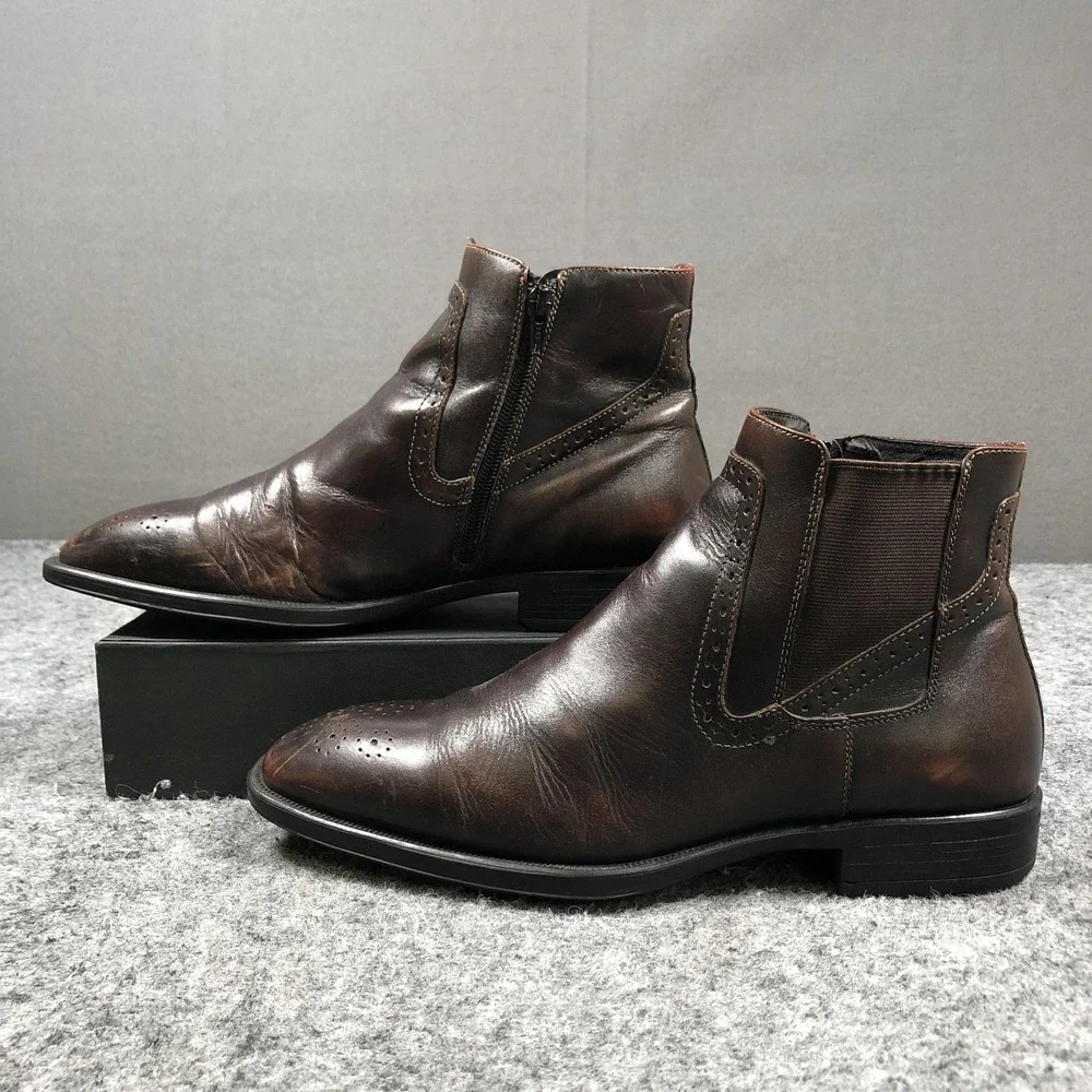 Johnston & Murphy Boots Mens 9.5 Brown Leather Chelsea Zip Ankle 20-3734