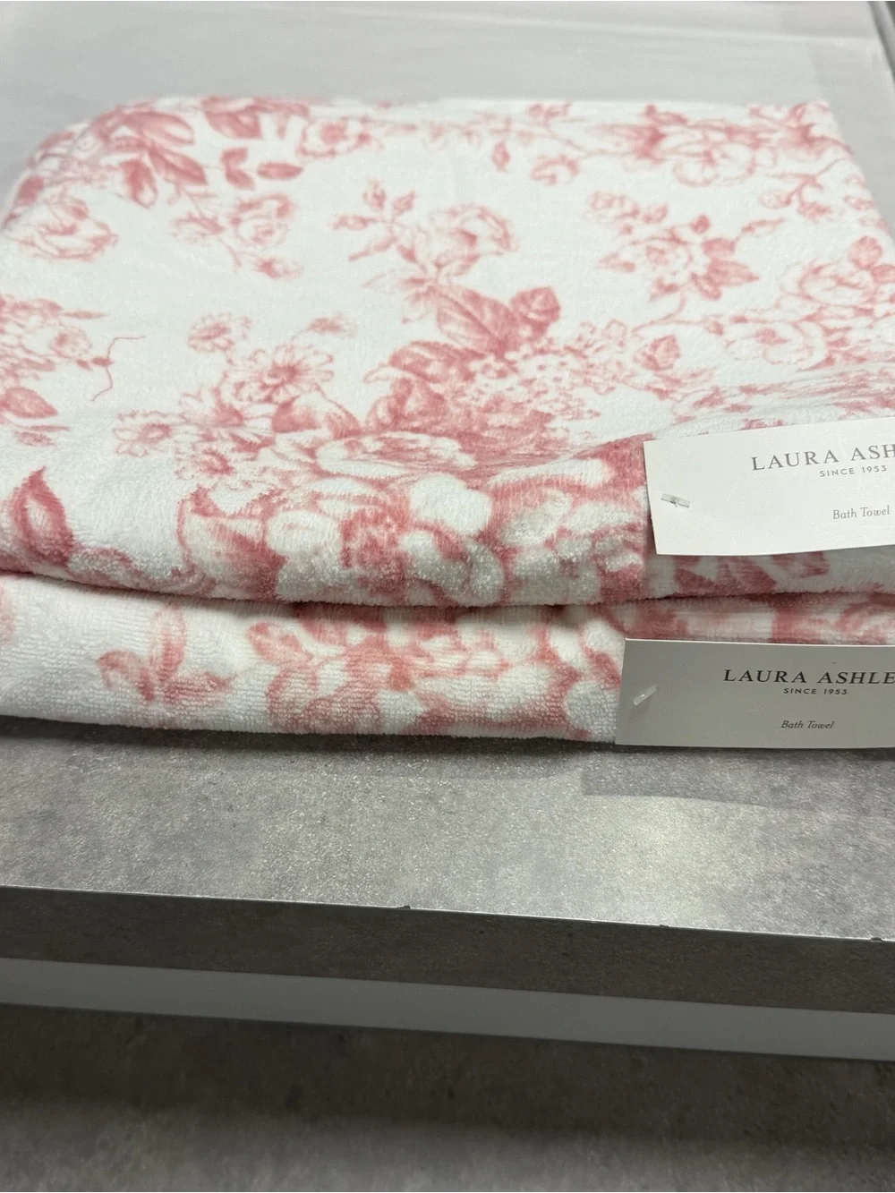 Laura Ashley Pink Toile Floral Bath Towels - Set of 2