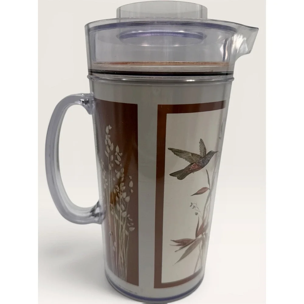 Thermo-Serv Insulated Pitcher Hummingbird Bird of Paradise Floral Vintage USA
